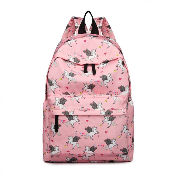 E1401 UN - Miss Lulu Large Backpack Unicorn Print - Pink